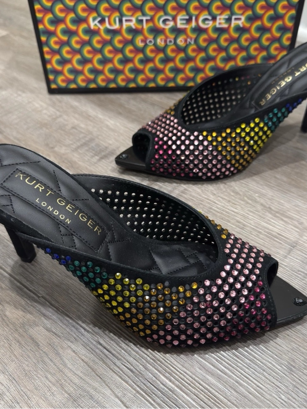 Kurt Geiger Regent Point Rainbow Embellished Crystal Ombré Mule Heels